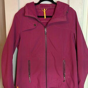 XL size 14 LOLE raincoat with hood in deep berry/magenta color
